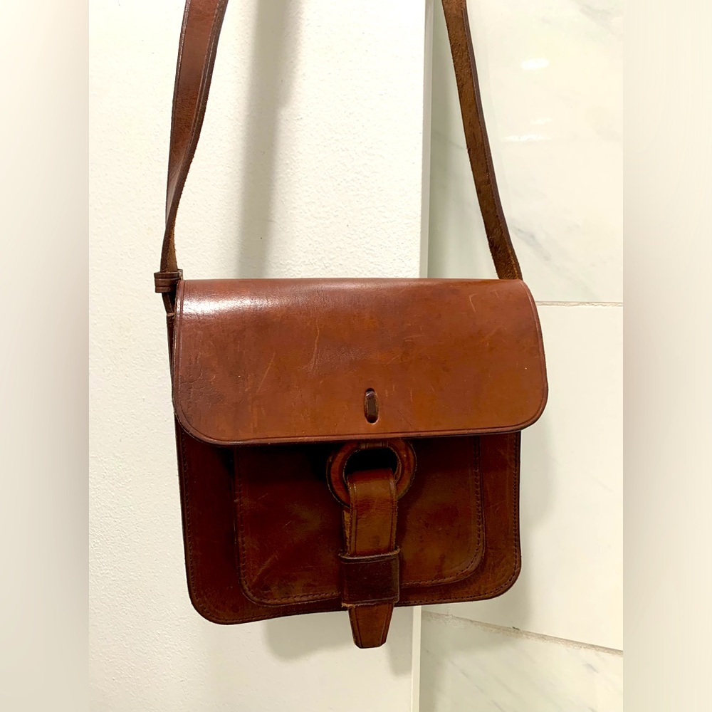 Handmade Leather Carrier Bag Rustic Cognac Chestnut Saddle Brown Equestrian